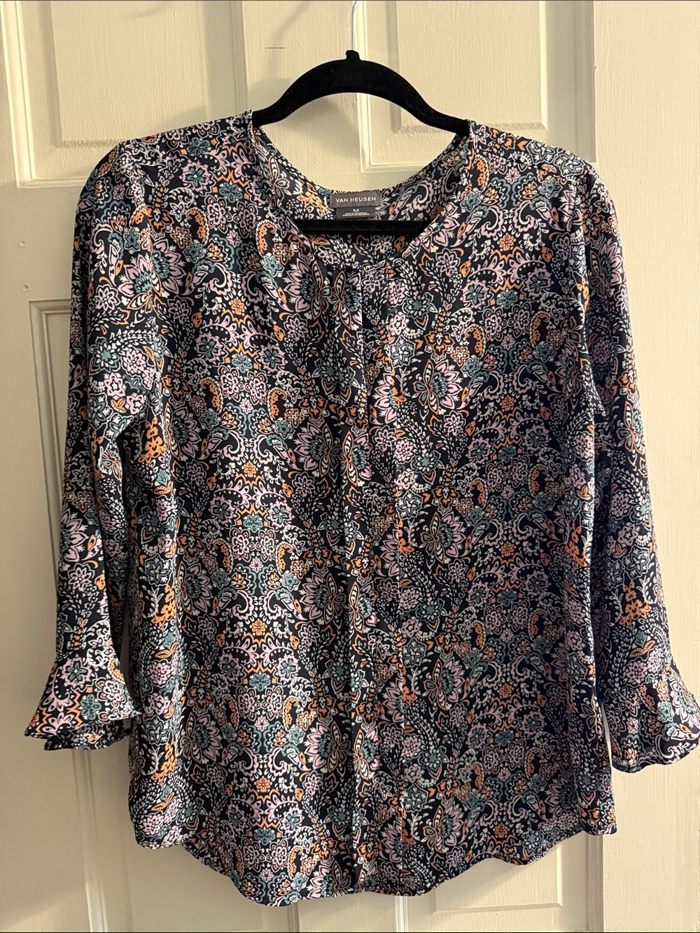 Van Heusen Black Multicolor Paisley Print Blouse